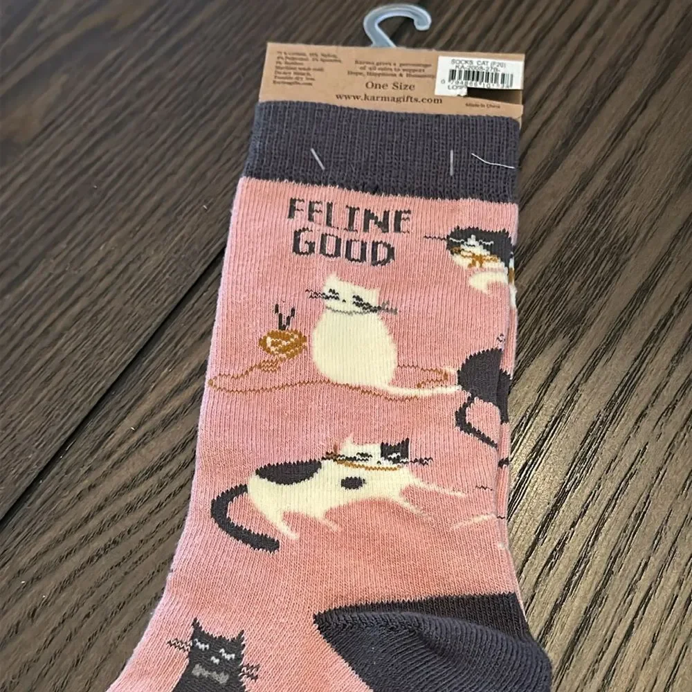 Karma Feline Good Cat Crew Socks OS New
